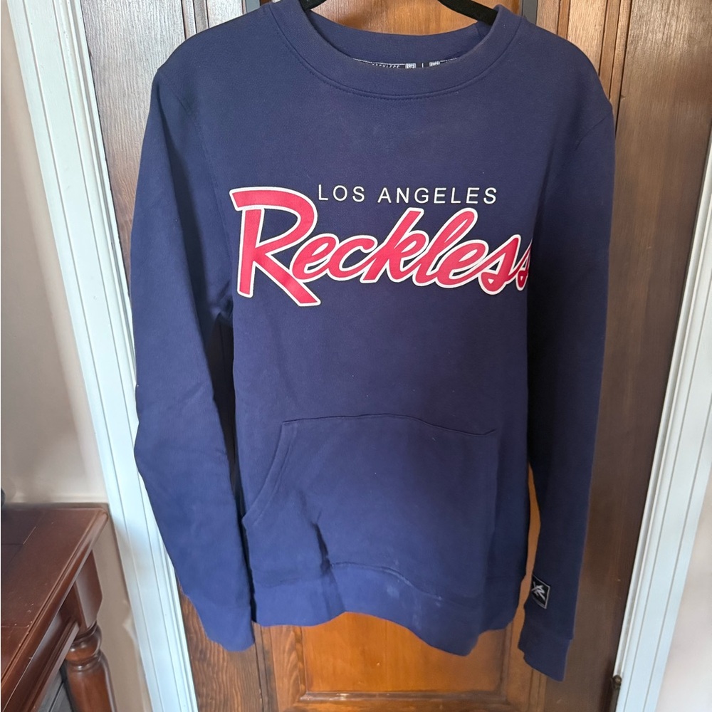 Young & Reckless Navy Pullover with Red Script Accents